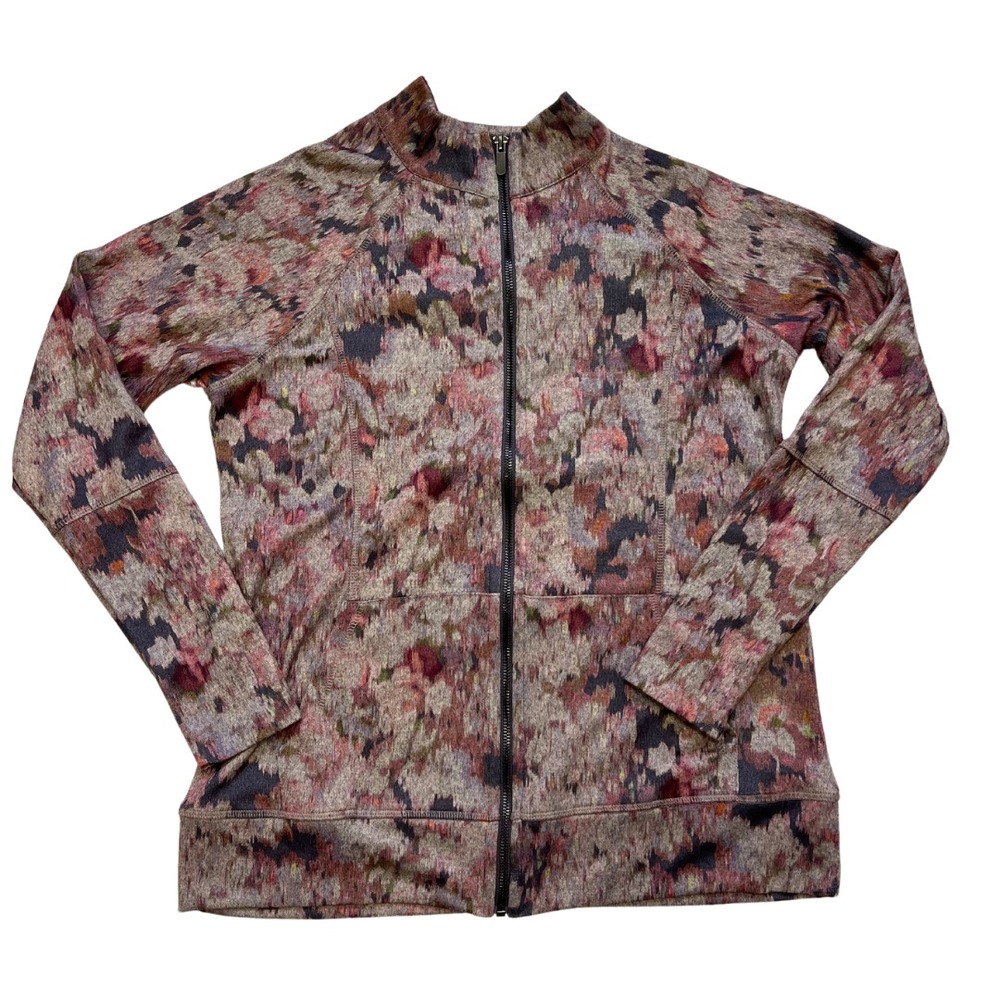 Christopher & Banks Petite Full Zip Jacket Floral Abstract Print P/S